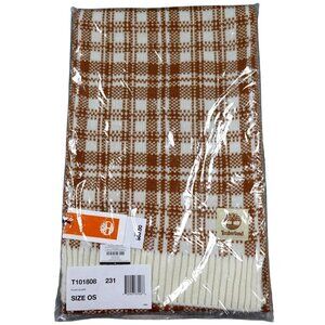 Timberland Plaid Scarf Beige & White Acrylic OS New With Tags